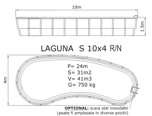 Schiță dimensiuni Piscina rezidentiala din fibra de sticla - LAGUNA