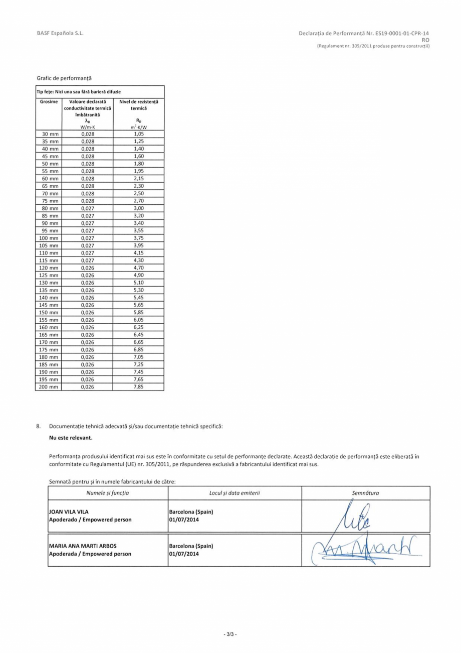 Pagina 3-Declaratie de performanta sistem poliuretanic rigid pulverizabil Isoterm Certificare produs Romana 
