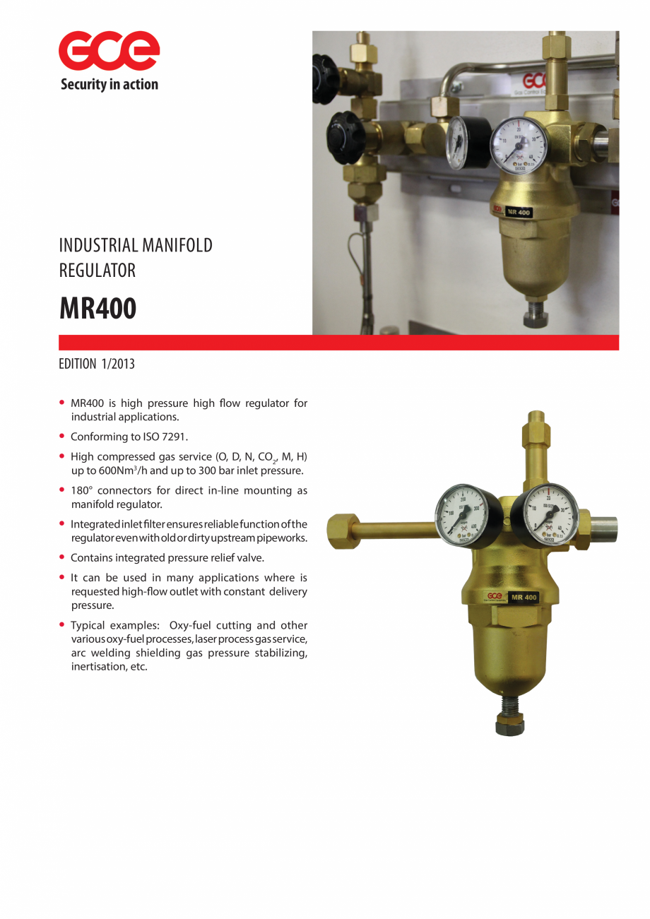Pagina 1-Regulator de presiune industrial TEHNIC GAZ GAS EQUIPMENT MR400 Fisa tehnica Engleza INDUSTRIAL...