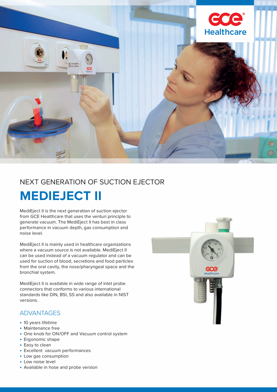 Pagina 1-Injector de vacuum TEHNIC GAZ GAS EQUIPMENT MediEject II Fisa tehnica Engleza NEXT GENERATION OF...