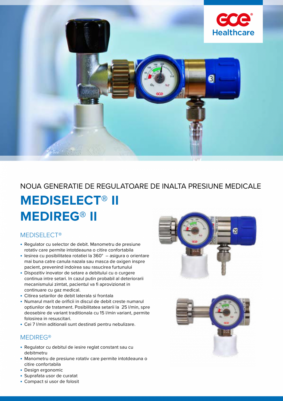 Pagina 1-Regulatoare de presiune medicale TEHNIC GAZ GAS EQUIPMENT MEDIREG II, MEDISELECT II Fisa tehnica...