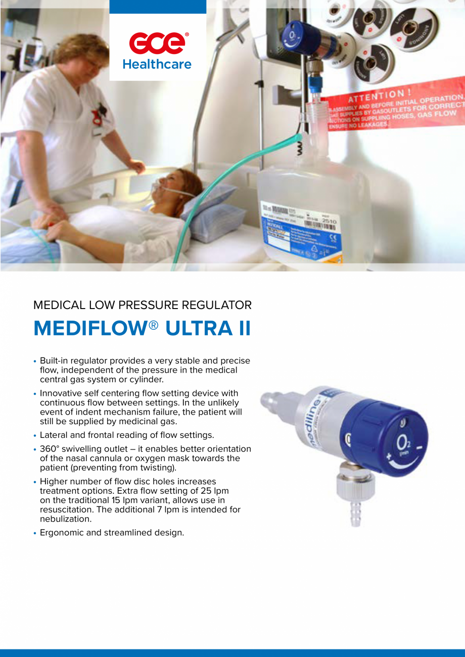 Pagina 1-Regulator de presiune medical TEHNIC GAZ GAS EQUIPMENT MediflowUltra II Fisa tehnica Romana MEDICAL ...