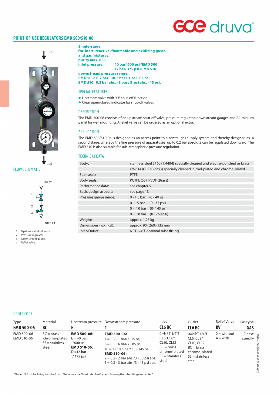 Pagina 1-Regulator de presiune pentru laboratoare TEHNIC GAZ GAS EQUIPMENT EMD 500 - 510 Fisa tehnica Engleza...