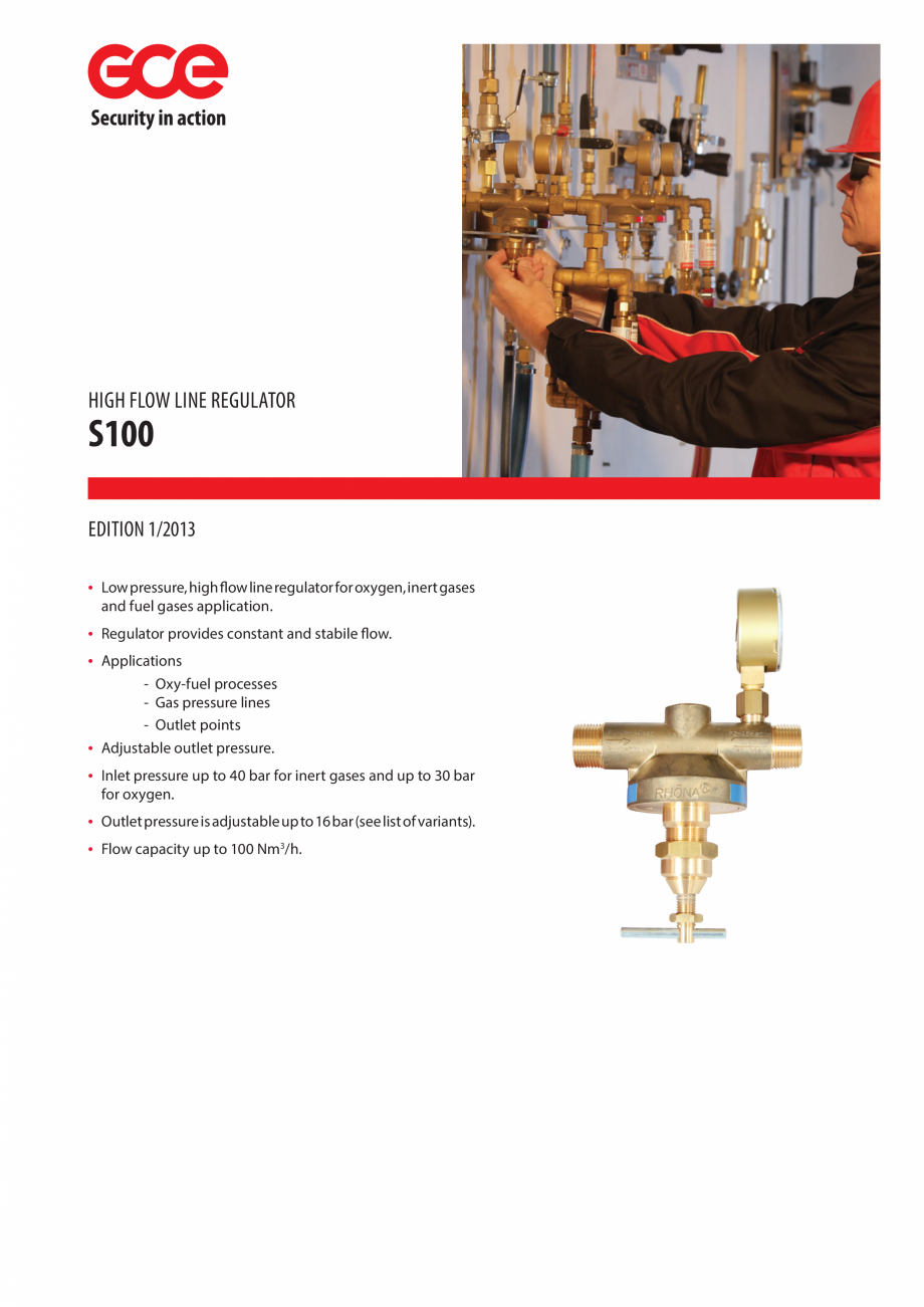 Pagina 1-Regulator de joasa presiune pentru conducte cu debit mare TEHNIC GAZ GAS EQUIPMENT S100 Fisa tehnica...