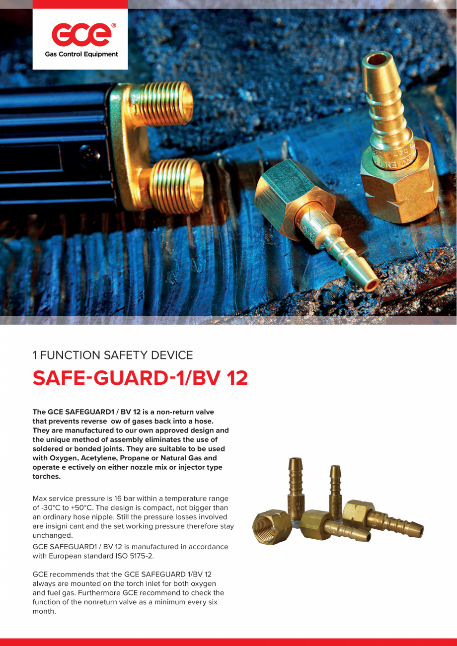 Pagina 1-Supapa anti-retur TEHNIC GAZ GAS EQUIPMENT SAFE-GUARD-1 / BV12 Fisa tehnica Engleza 1 FUNCTION...