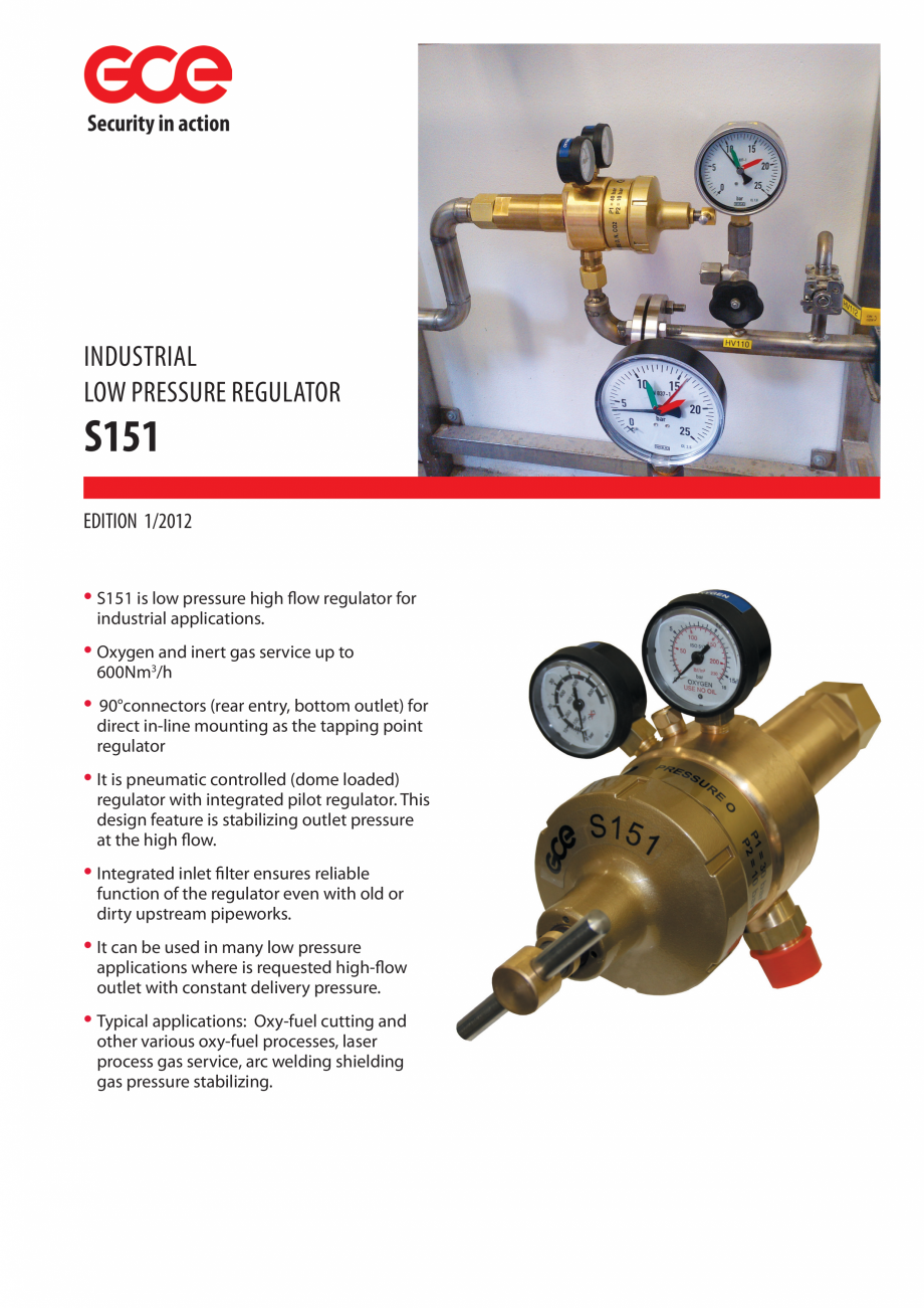 Pagina 1-Regulator de joasa presiune pentru aplicatii industriale TEHNIC GAZ GAS EQUIPMENT S151 Fisa tehnica ...