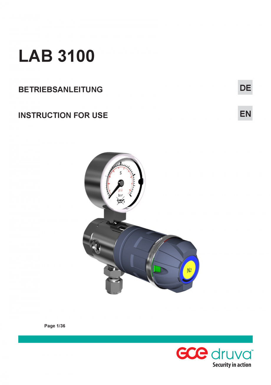 Pagina 1-Regulator de presiune pentru laboratoare TEHNIC GAZ GAS EQUIPMENT EMD 3100 Fisa tehnica Engleza,...