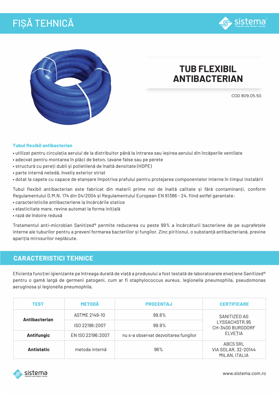 Pagina 1-Tub flexibil antibacterian SISTEMA 809.05.50 Fisa tehnica Romana 