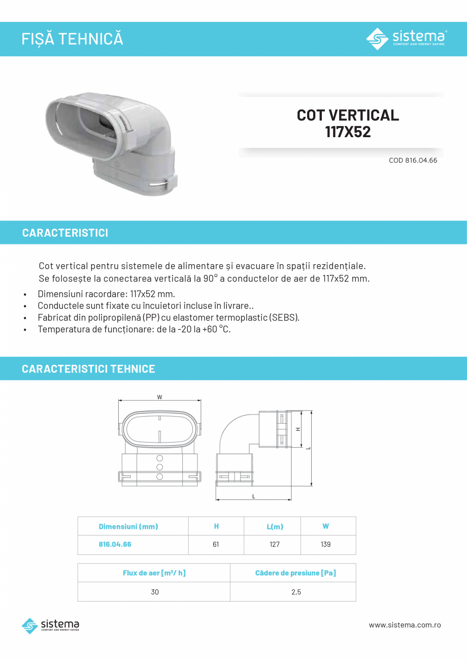 Pagina 1-Cot vertical 117X52 SISTEMA 816.04.66 Fisa tehnica Romana FIȘĂ TEHNICĂ

COT VERTICAL
117X52
COD...