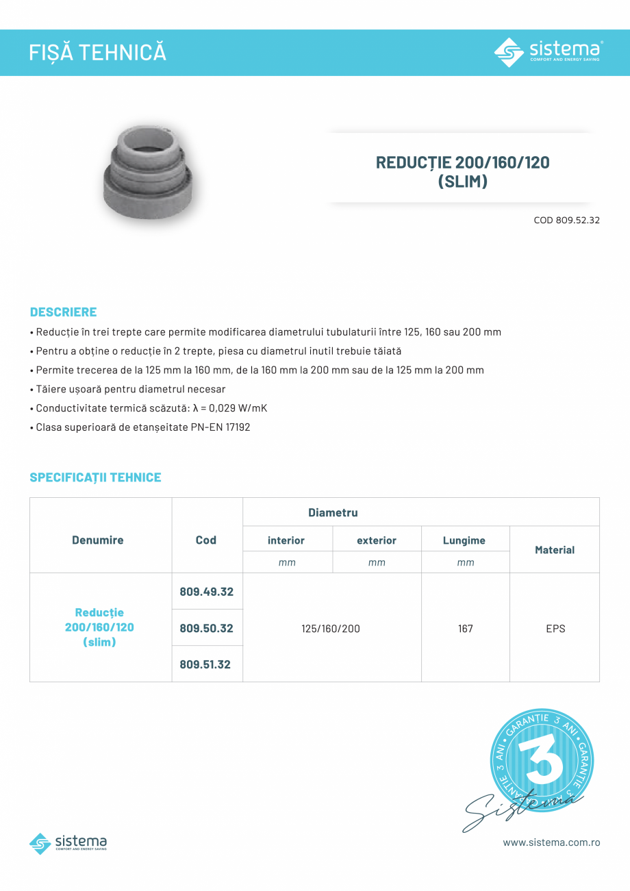 Pagina 1-Reductie - tubulatura slim SISTEMA 809.52.32 Fisa tehnica Romana 