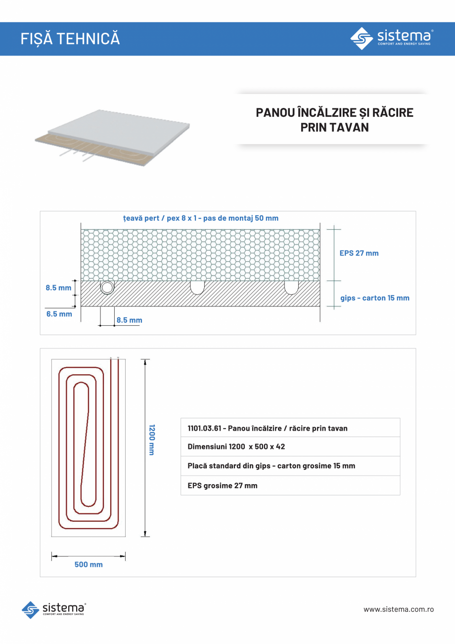 Pagina 1-Panou incalzire si racire prin tavan EPS 27mm SISTEMA Fisa tehnica Romana 