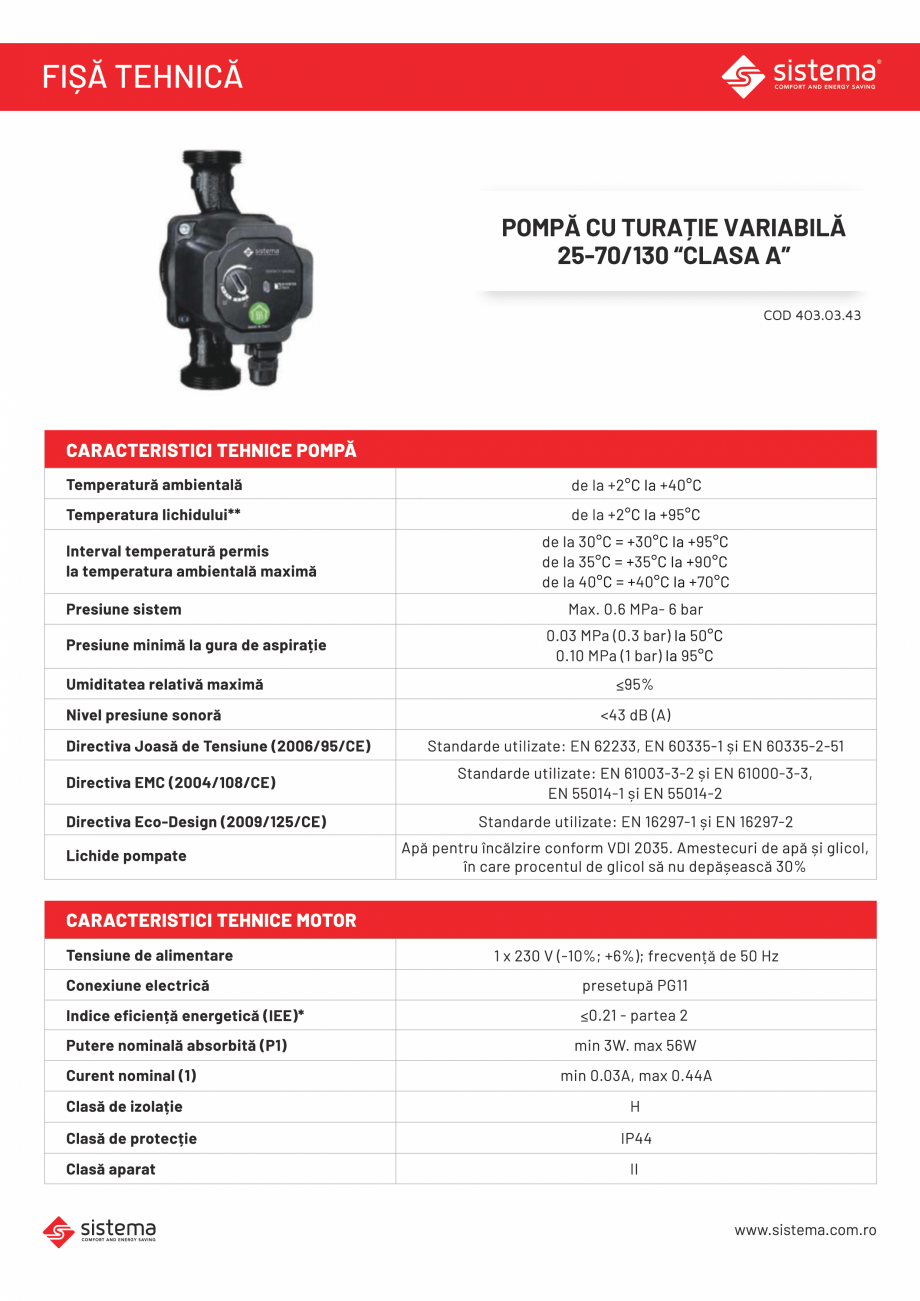 Pagina 1-Pompa Sistema 25-70 130 „clasa A”, cu turatie variabila SISTEMA Pompa turatie variabila ...