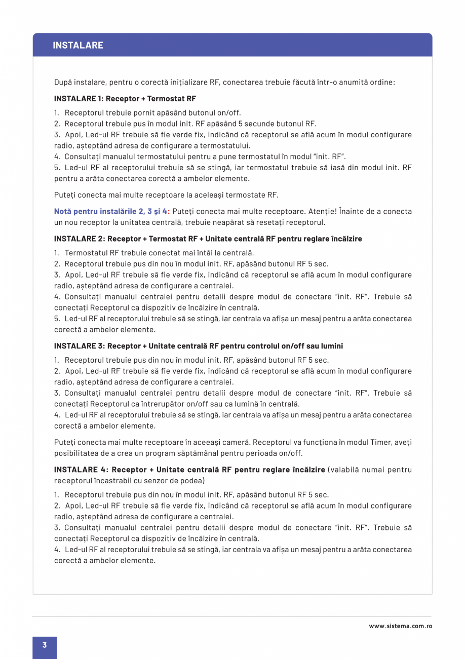 Pagina 3 - Priza RF SISTEMA Instructiuni montaj, utilizare Romana 