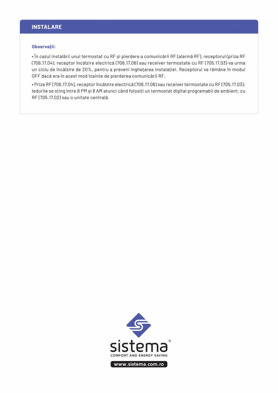 Pagina 4 - Priza RF SISTEMA Instructiuni montaj, utilizare Romana 