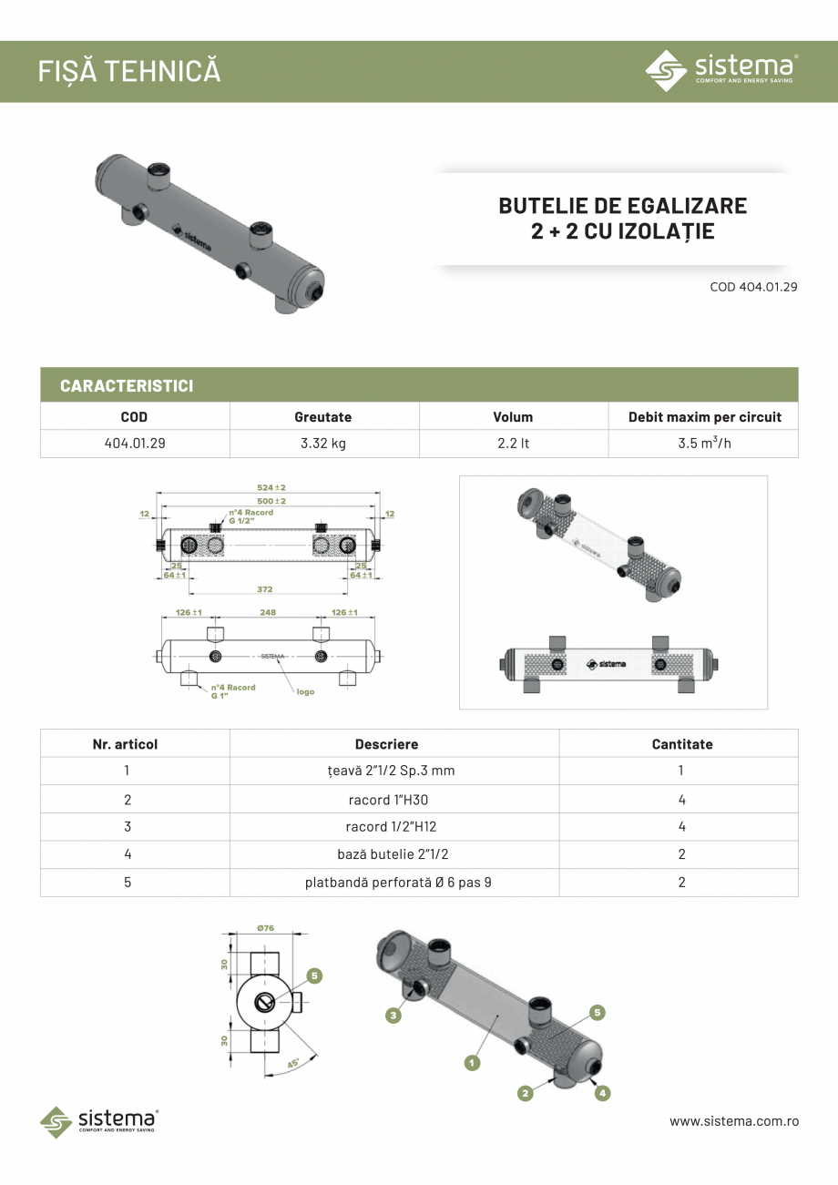 Pagina 1-Butelie de egalizare 2+2 cu izolatie SISTEMA Butelie 2+2/ 4/ 6 Fisa tehnica Romana 