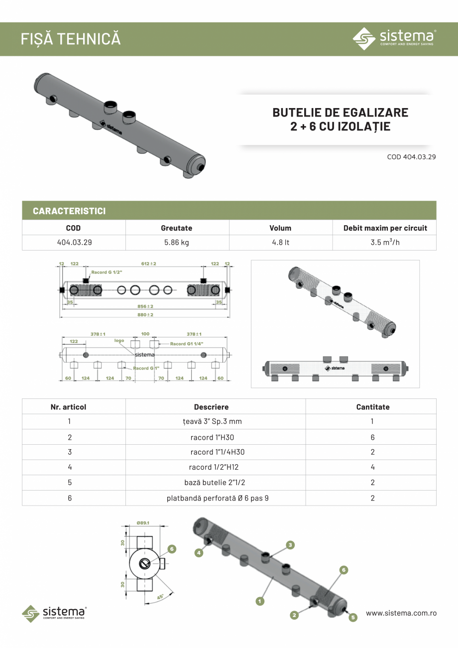 Pagina 1-Butelie de egalizare 2+6 cu izolatie SISTEMA Butelie 2+2/ 4/ 6 Fisa tehnica Romana 