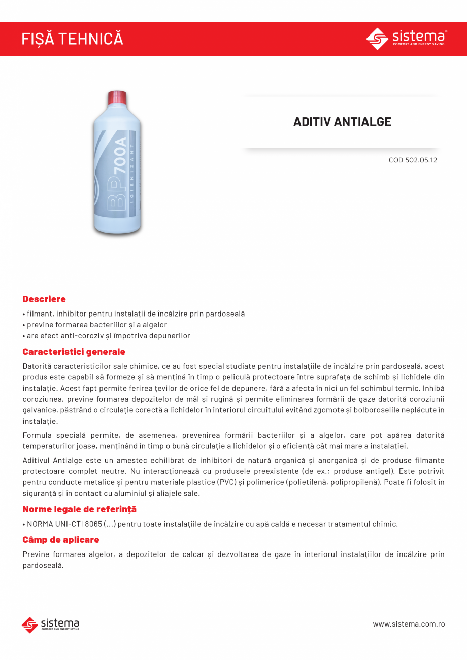 Pagina 1 - Aditiv antialge SISTEMA 507 P Fisa tehnica Romana FIȘĂ TEHNICĂ

ADITIV ANTIALGE
COD...