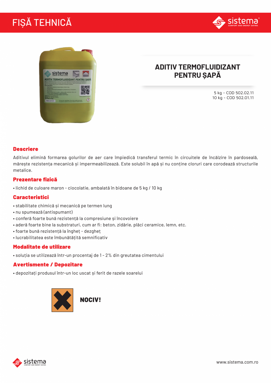 Pagina 1-Aditiv termofluidizant pentru sapa SISTEMA Aditiv sapa Fisa tehnica Romana 