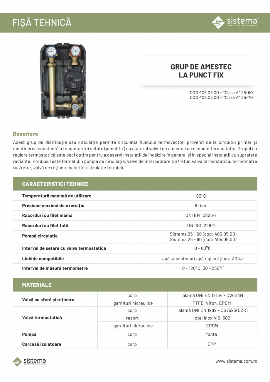 Pagina 1-Grup de amestec la punct fix SISTEMA Grup 405.05.00 Fisa tehnica Romana 
