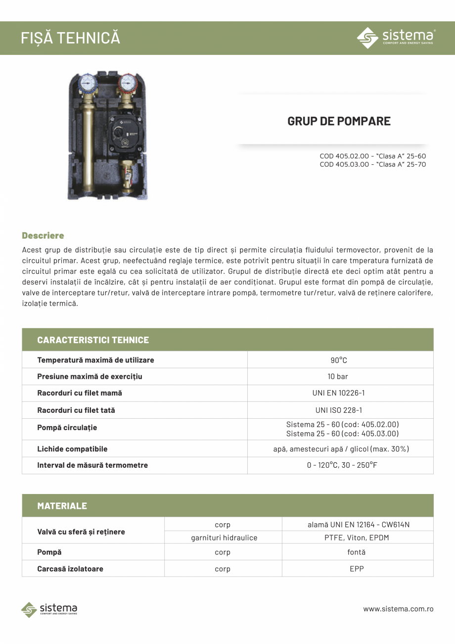Pagina 1-Grup de pompare SISTEMA Grup 405.02.00 Fisa tehnica Romana 