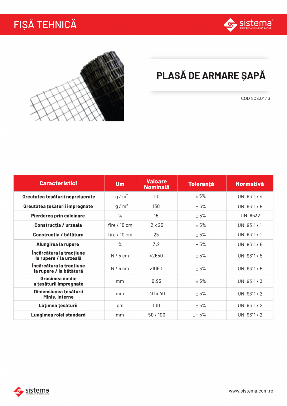 Pagina 1-Plasa de armare sapa SISTEMA Plasa armare Fisa tehnica Romana 