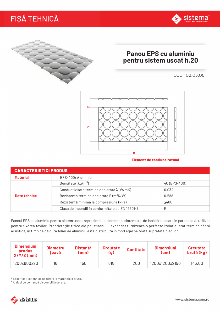 Pagina 1-Panou EPS cu aluminiu pentru sistem uscat h.20 SISTEMA Panou H20 Fisa tehnica Romana FIȘĂ TEHNICĂ...
