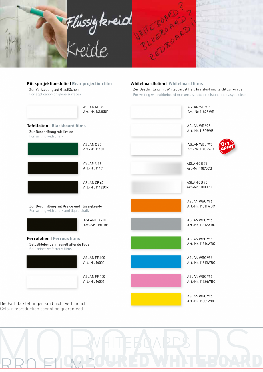 Pagina 1 - Folie whiteboard - paletar culori PIN PLUS PIN WBL 995, CB 90 Paletare si texturi Germana...