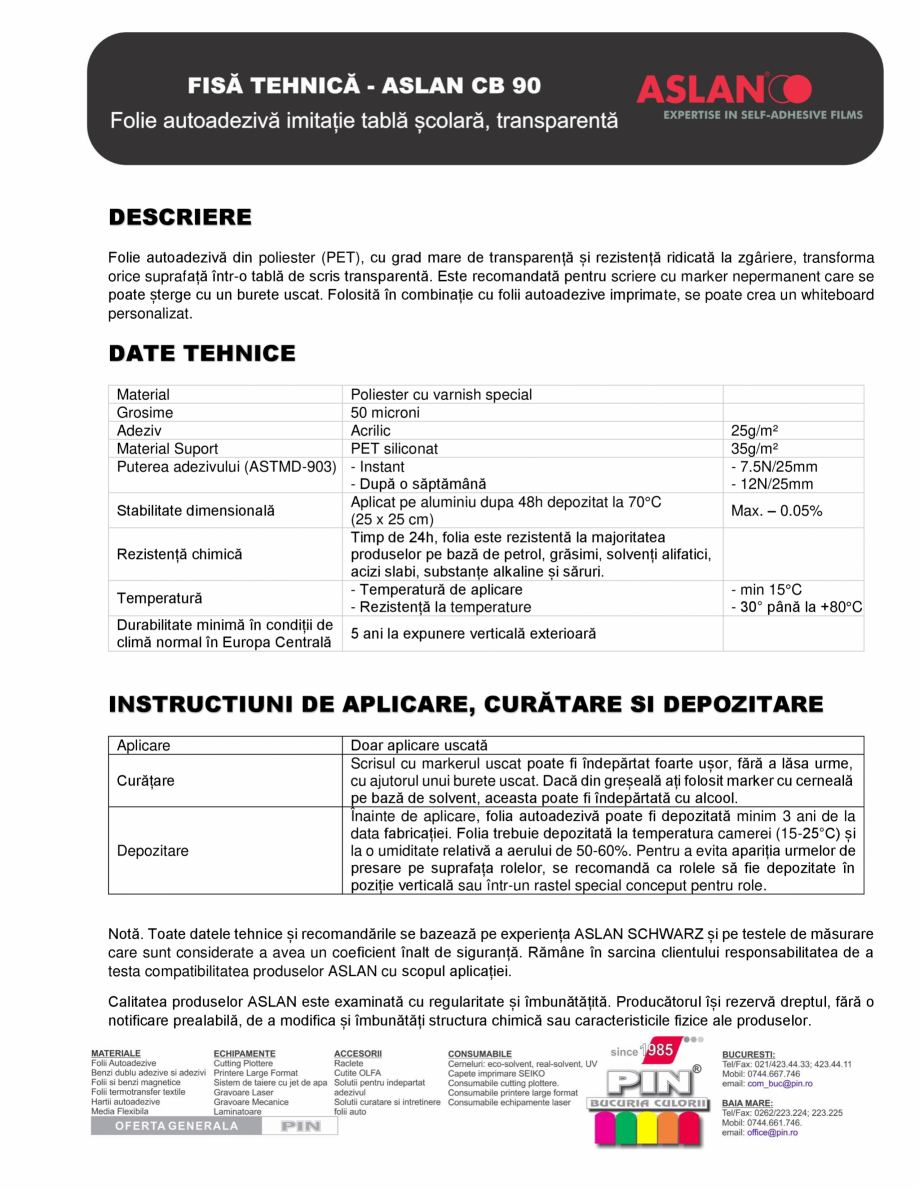 Pagina 1-Memoboard transparent PIN PLUS PIN CB 90 Fisa tehnica Romana DESCRIERE
Folie autoadezivă din...