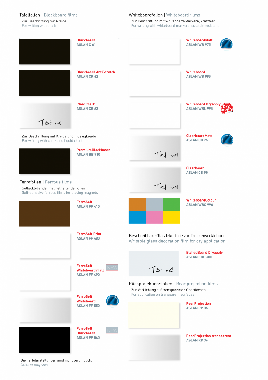 Pagina 1 - Folie cu suprafata whiteboard - paletar culori PIN PLUS PIN CB 75 Paletare si texturi...