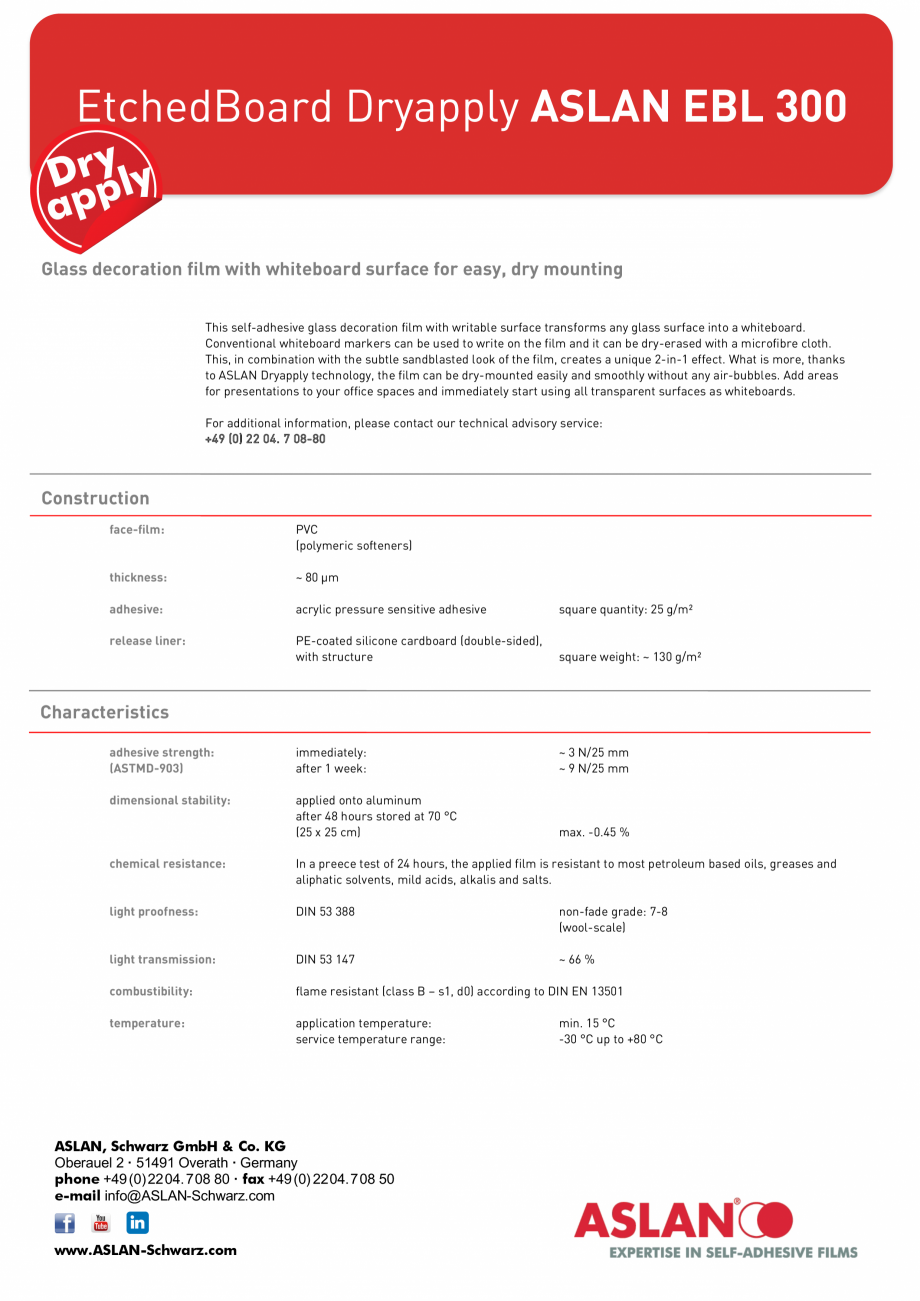 Pagina 1-Folie pentru aplicare pe sticla cu aspect sablat si suprafata whiteboard PIN PLUS PIN EBL 300 Fisa...