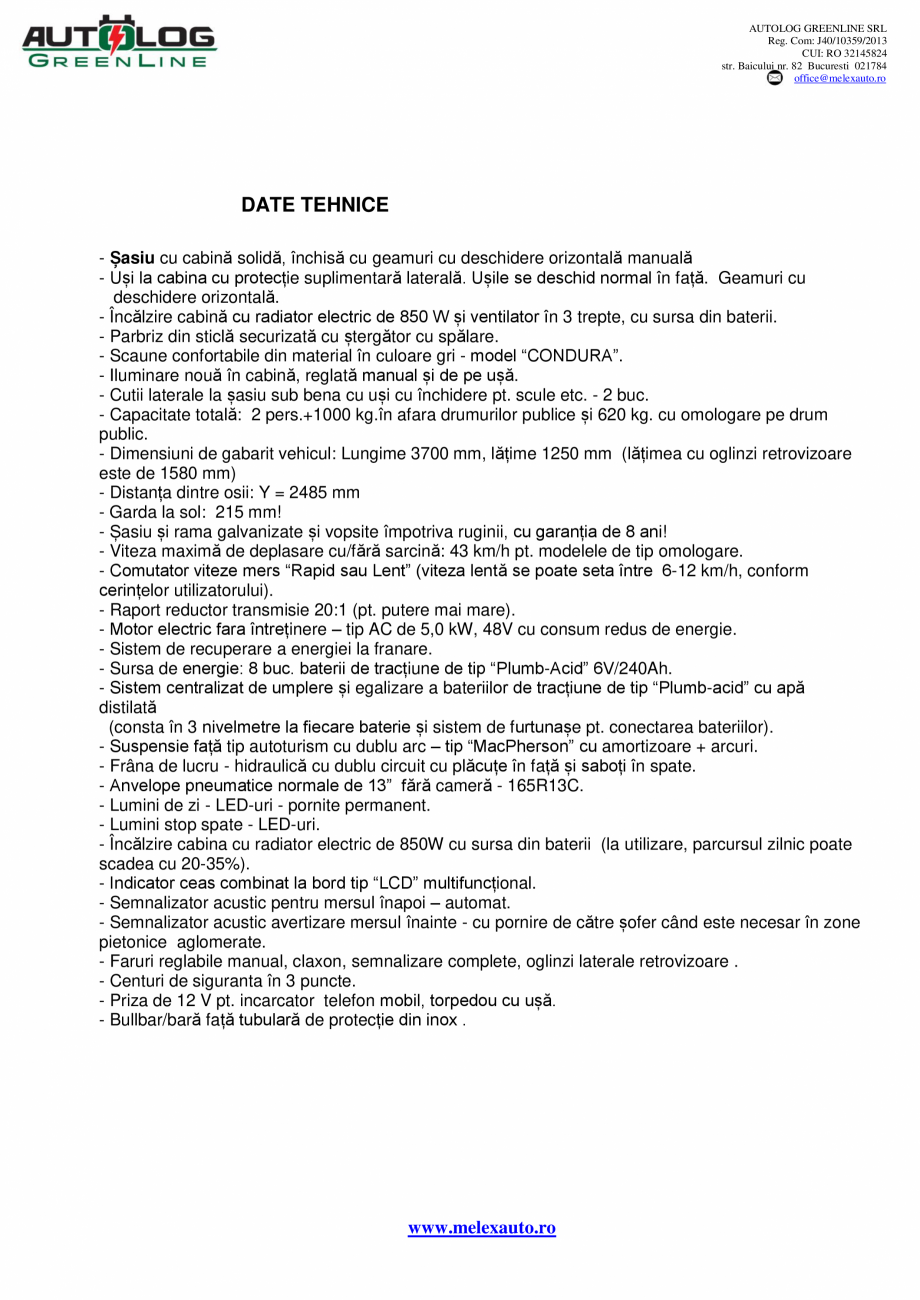 Pagina 2-Autoutilitara electrica Melex model 391.1 FL N.CAR MELEX 391.1. Catalog, brosura Romana ta diferite
...