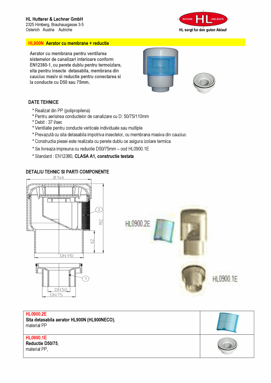 Pagina 1-Aerator cu membrana pentru ventilarea sistemelor de canalizari interioare HL Hutterer & Lechner ...