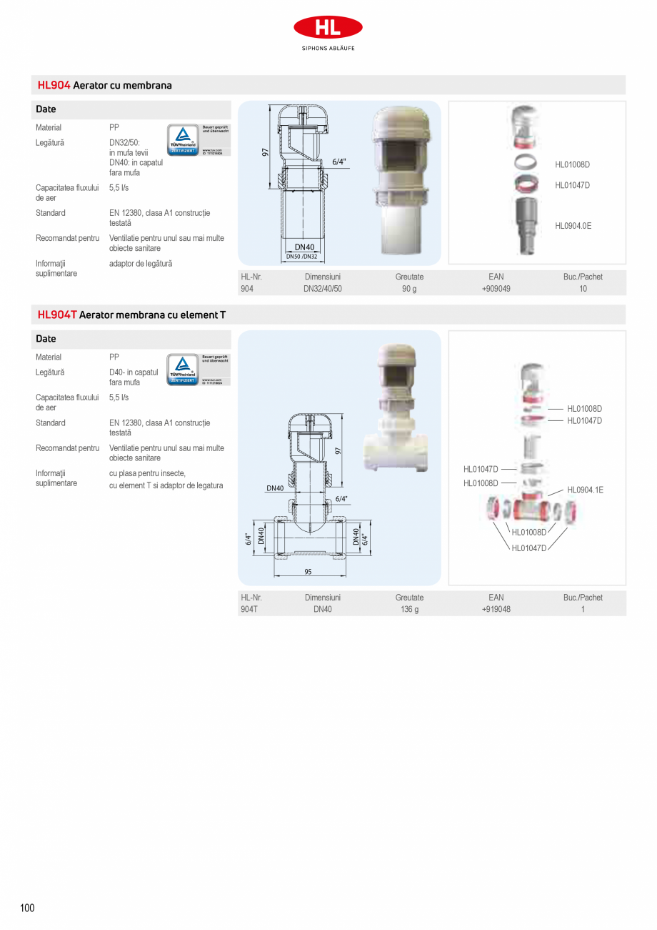 Pagina 6-Aeratoare cu membrana HL Hutterer & Lechner HL905, HL900NECO, HL900N, HL904 Catalog, brosura...