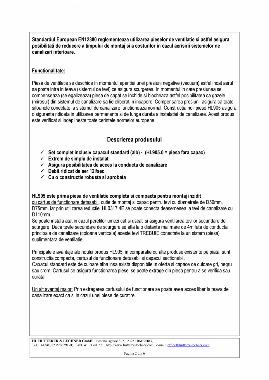 Pagina 2-Piesa de ventilatie inzidita pentru aerisirea coloanelor de canalizare HL Hutterer & Lechner...
