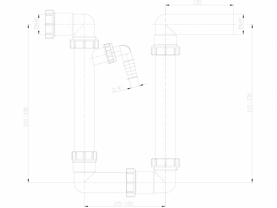 Pagina 1-CAD-DXF Sifon pentru condens, racord intrare orizontal D40 si evacuare orizontal D40 mm HL Hutterer ...