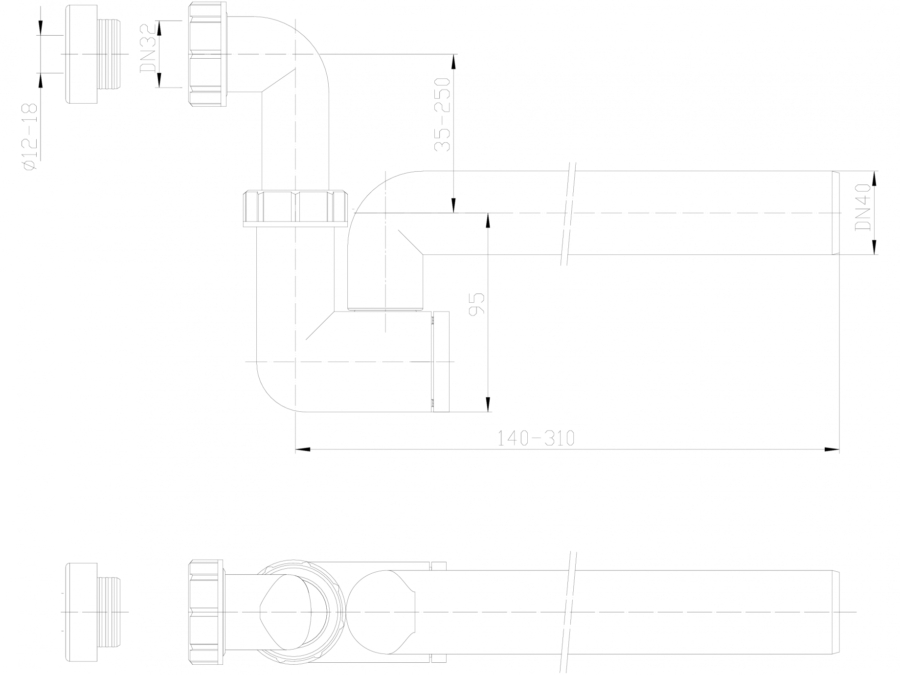 Cad Dxf Sifon Pentru Condens Cu Racord Intrare Pozitionat Orizontal Sau Vertical Hl Hutterer Lechner Detaliu De Produs Hl136n