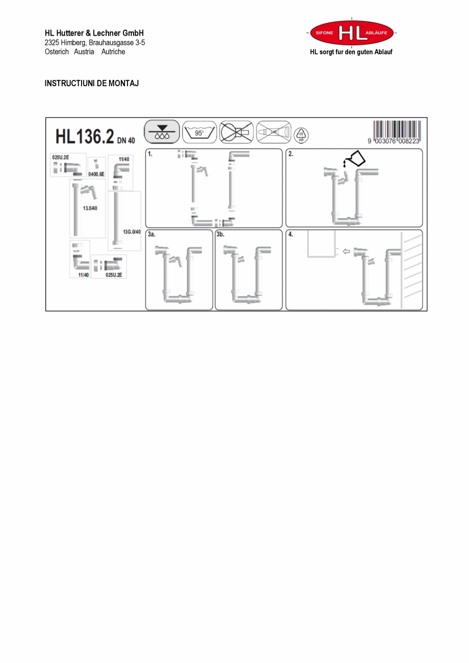 Pagina 2-Sifon pentru condens, racord intrare orizontal D40 si evacuare orizontal D40 mm HL Hutterer &...