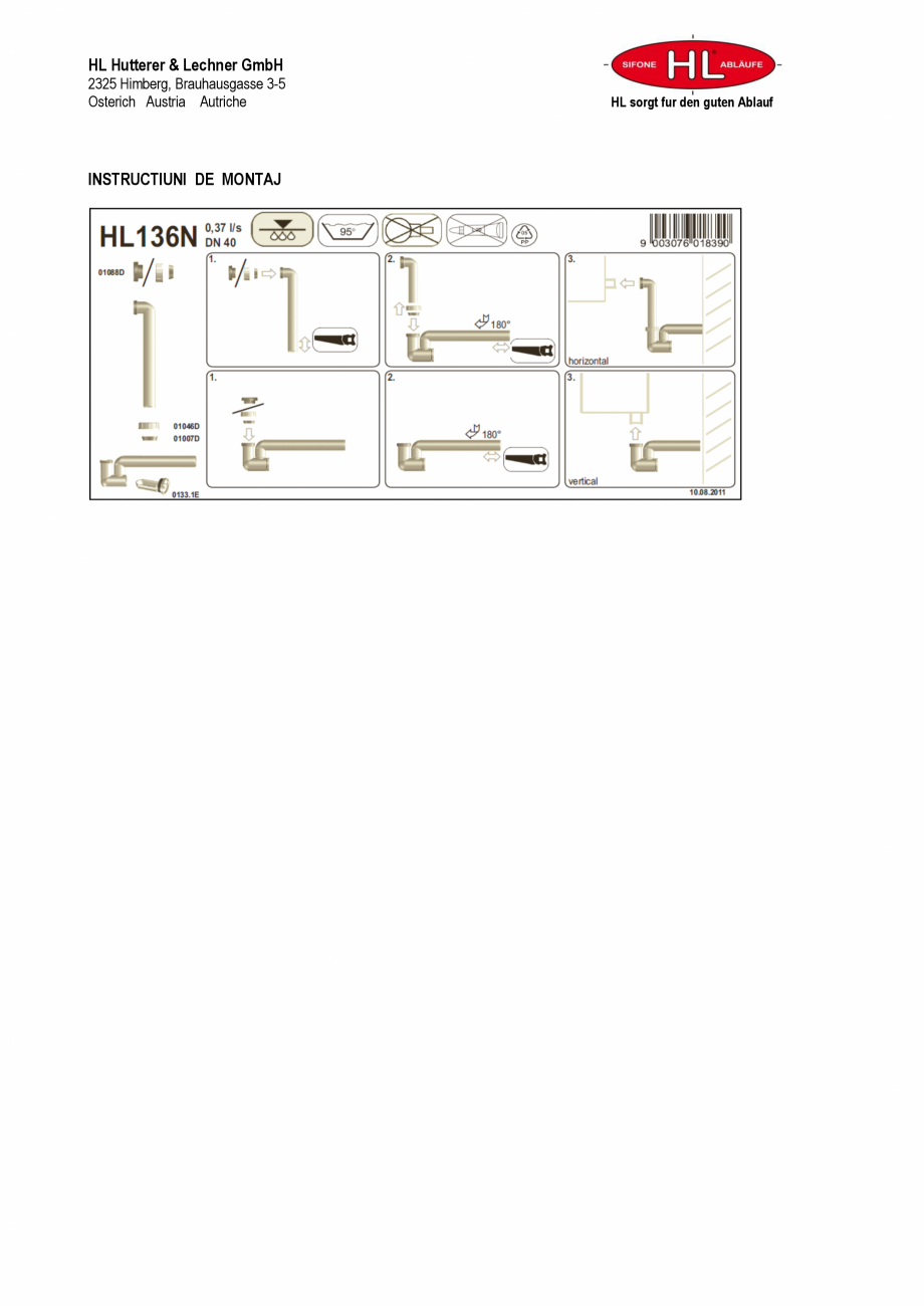 Pagina 2-Sifon pentru condens cu racord intrare pozitionat orizontal sau vertical HL Hutterer & Lechner...