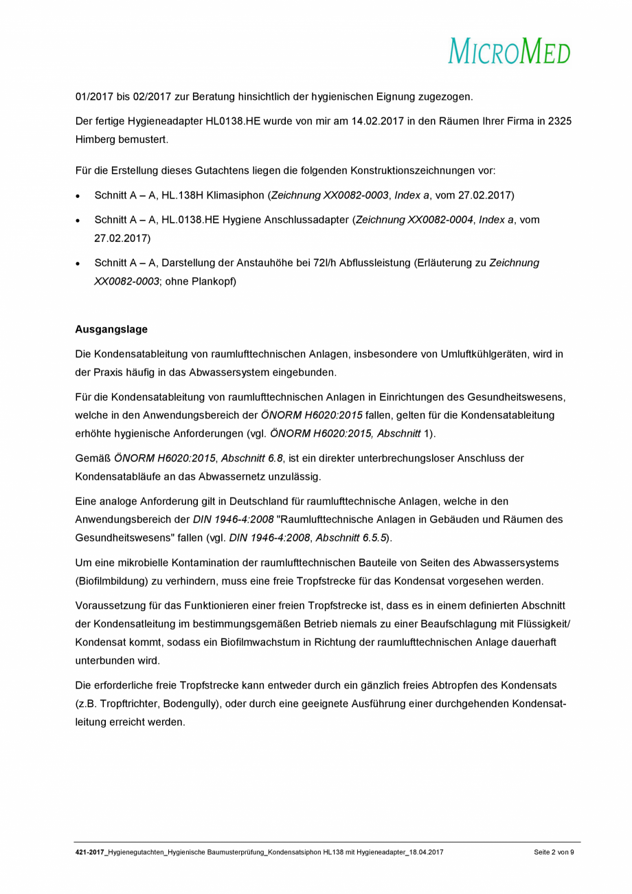 Pagina 2 - Certificat igiena - Sifon pentru condens cu montaj ingropat HL Hutterer & Lechner...