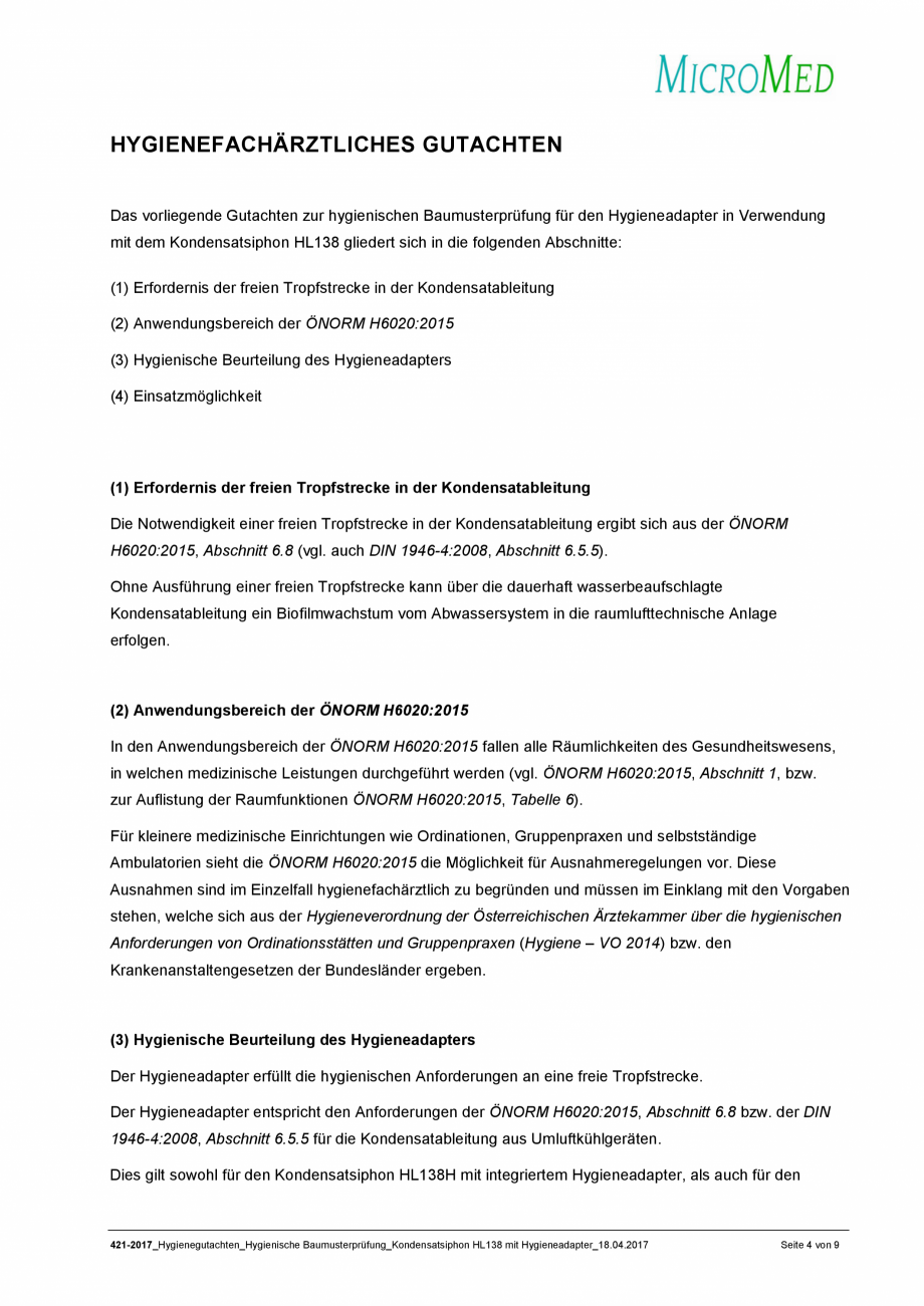 Pagina 4-Certificat igiena - Sifon pentru condens cu montaj ingropat HL Hutterer & Lechner HL138...