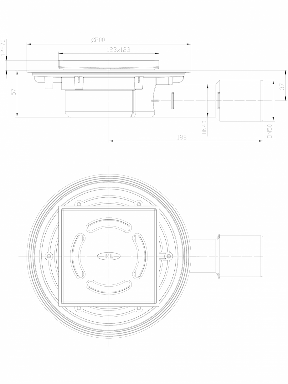 Pagina 1-CAD-DXF Sifon de pardoseala PLAT cu iesire laterala si inaltator cu gratar inox - cu obturator de...