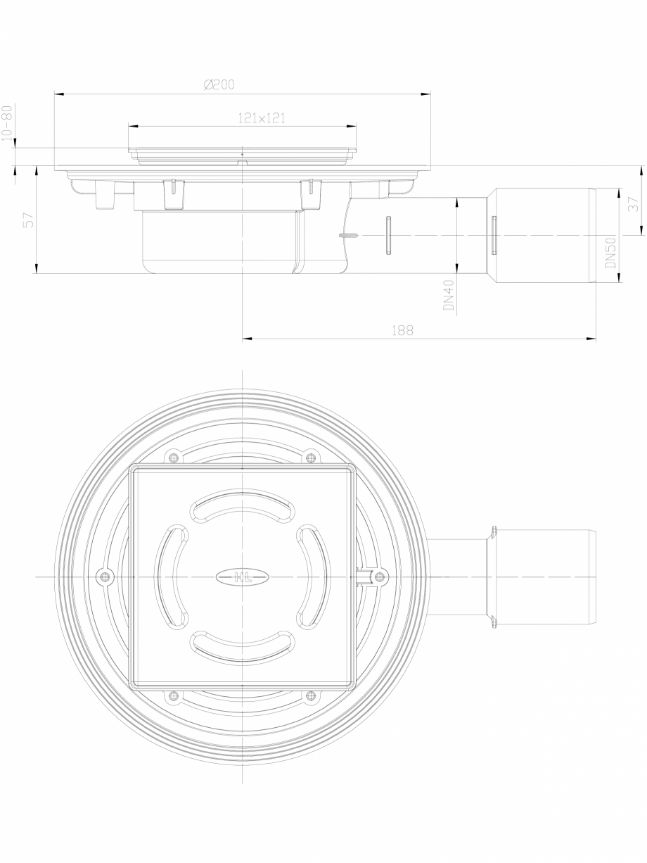 Pagina 1-CAD-DXF Sifon de pardoseala PLAT cu iesire laterala si inaltator cu RAMA INOX si gratar inox - cu...