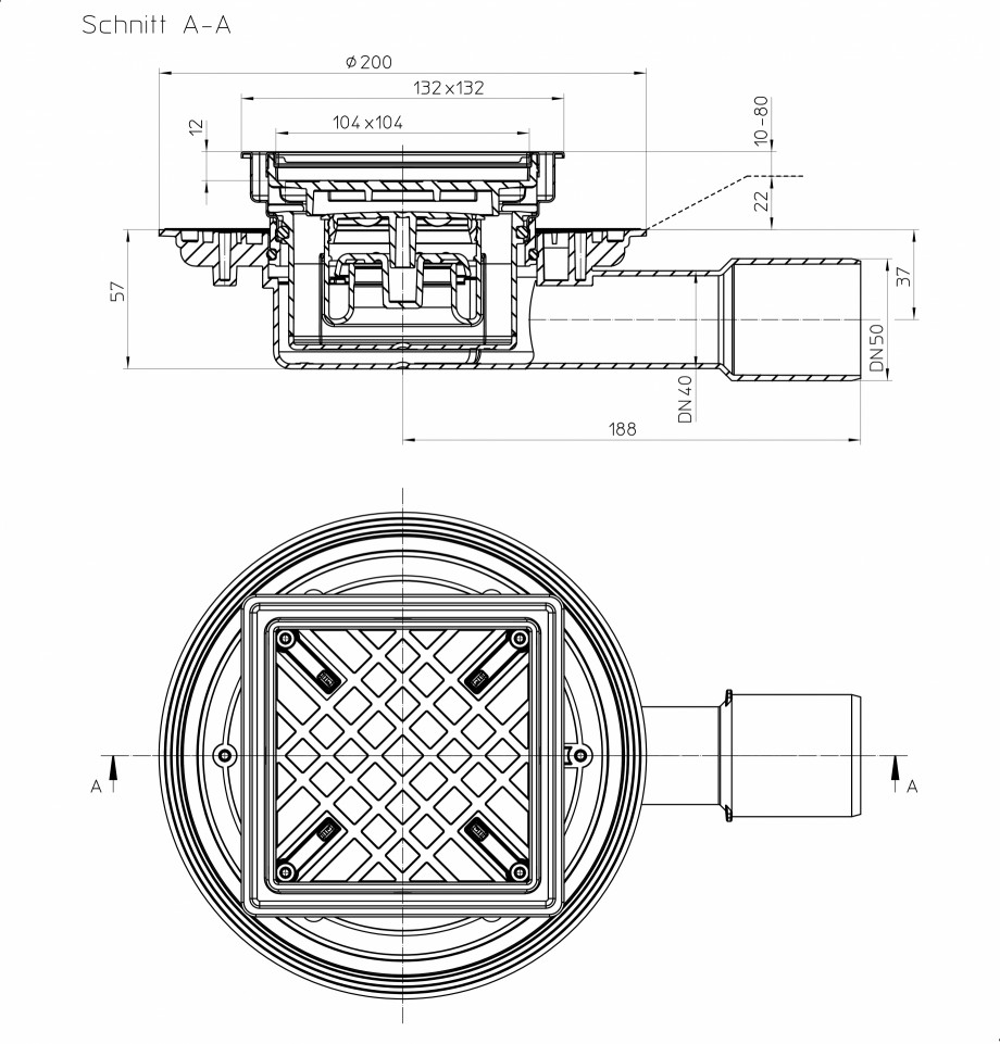 Pagina 1-CAD-PDF Sifon de pardoseala PLAT cu flansa speciala, cu iesire laterala DN40/50, cu obturator de...