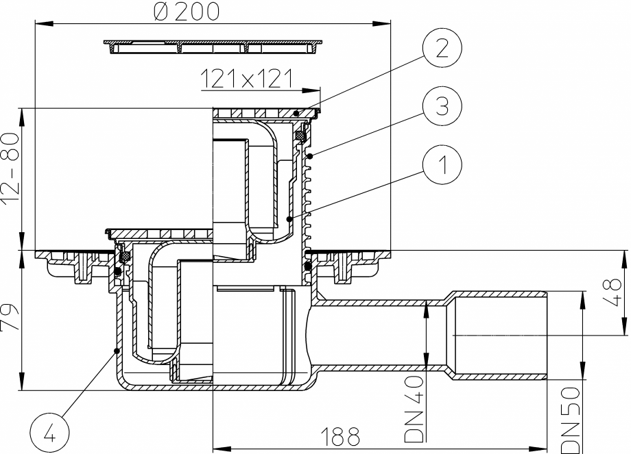 Pagina 1-CAD-PDF Desen tehnic - Sifon pardoseala DN40/50 orizontal cu obturator de mirosuri Primus - 3120 HL ...