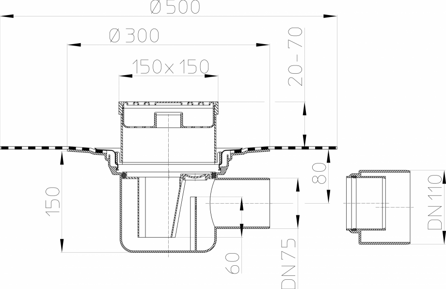 Pagina 1-CAD-PDF Desen tehnic - Sifon pardoseala DN40/50 orizontal cu obturator de mirosuri Primus - 3120 HL ...