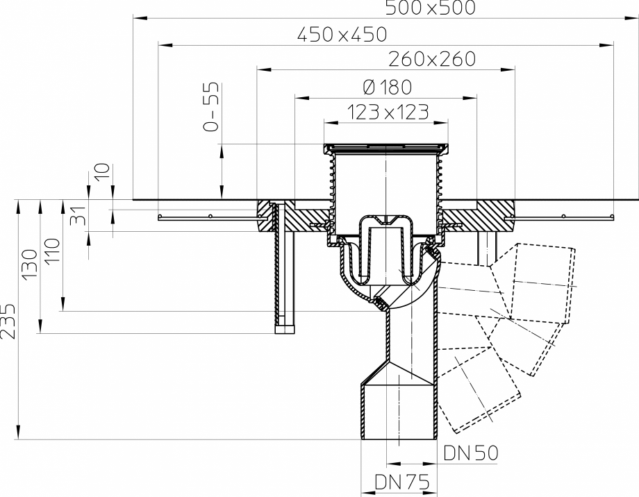 Pagina 1-CAD-PDF Desen tehnic - Sifon de pardoseala DN50/75, cu articulatie, cu guler din beton polimer...