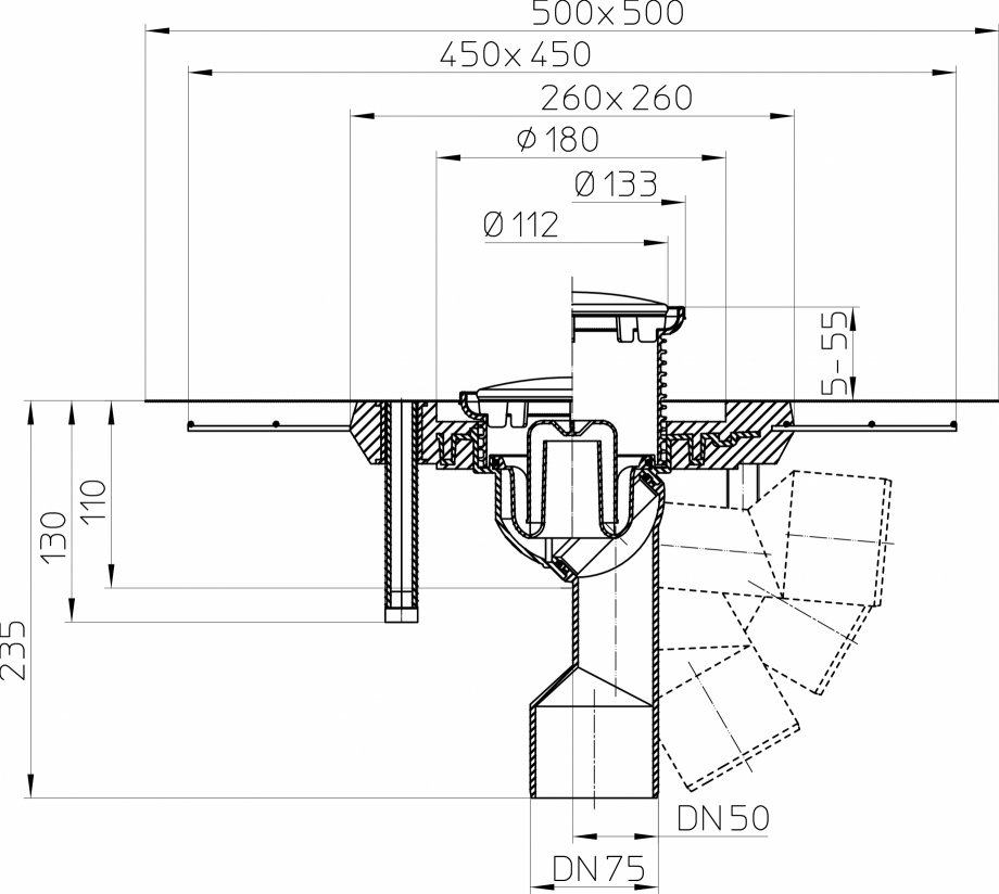 Pagina 1-CAD-PDF Desen tehnic - Sifon de pardoseala DN50/75, cu articulatie, cu guler din beton polimer...