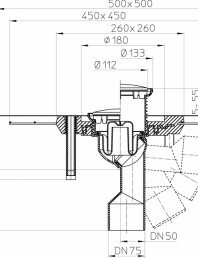 Desen tehnic - Sifon de pardoseala DN50/75, cu articulatie, cu guler din beton polimer CeraDrain