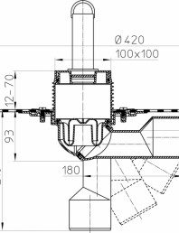 Desen tehnic - Sifon de pardoseala DN50 75 cu articulatie cu manseta din bitum cu obturator
