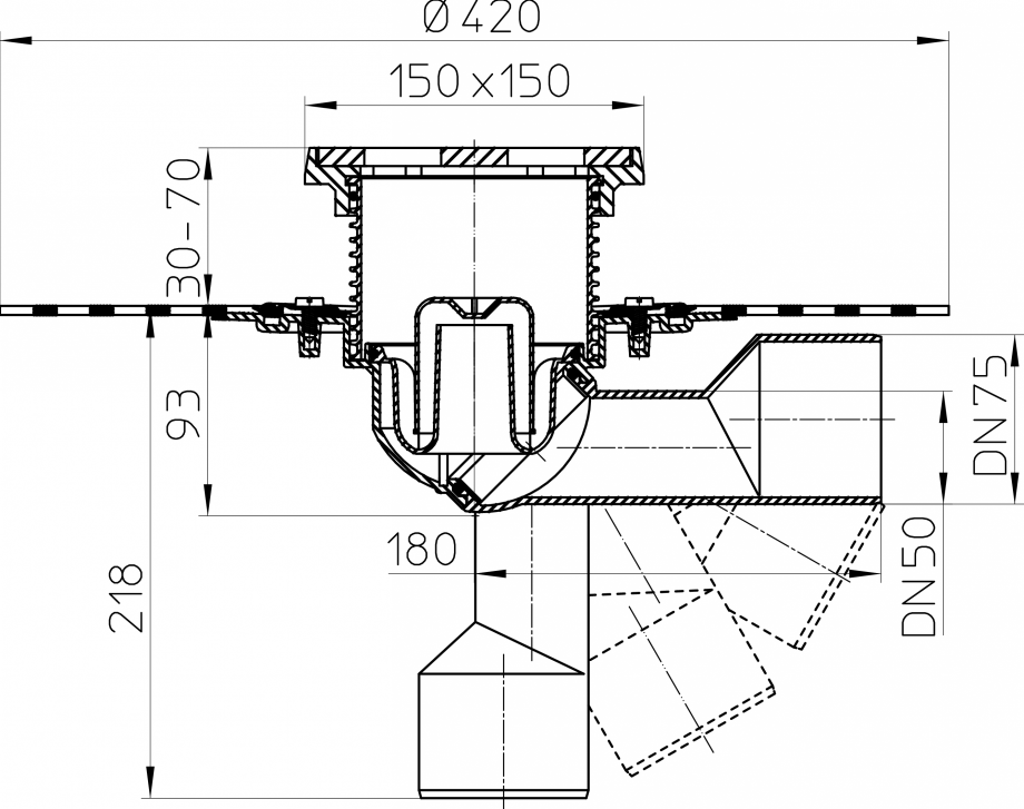Pagina 1-CAD-PDF Desen tehnic - Sifon de pardoseala DN50/75, cu articulatie, cu manseta din bitum si...